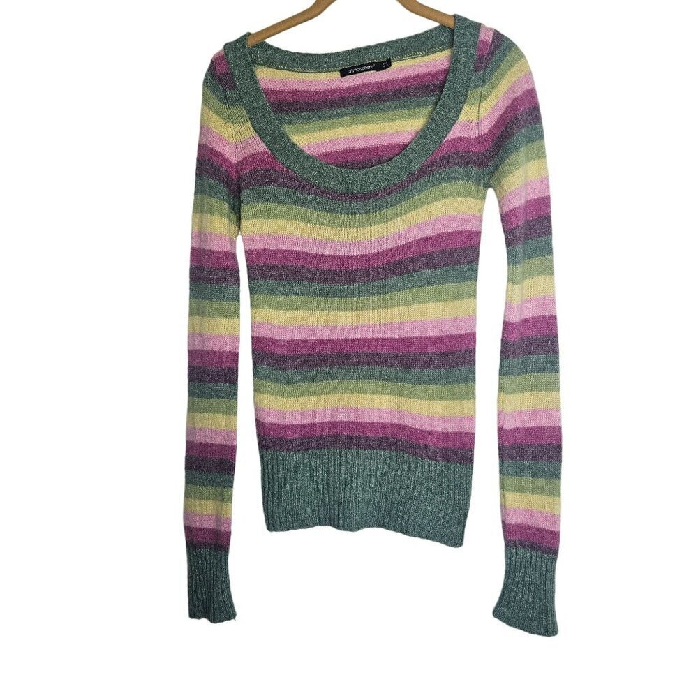 Atmosphere Knit Striped Lambswool & Nylon Blend Sweater Pullover Sz 8-10‎ Fits S